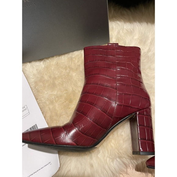 Seller S8644 Cocco Red Croc Ankle Boots SZ 38 Bordeaux red Burgundy Valentines - Picture 8 of 9